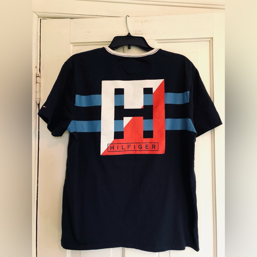 Tommy Hilfiger Navy Tee with Red White & Light Blue Graphic